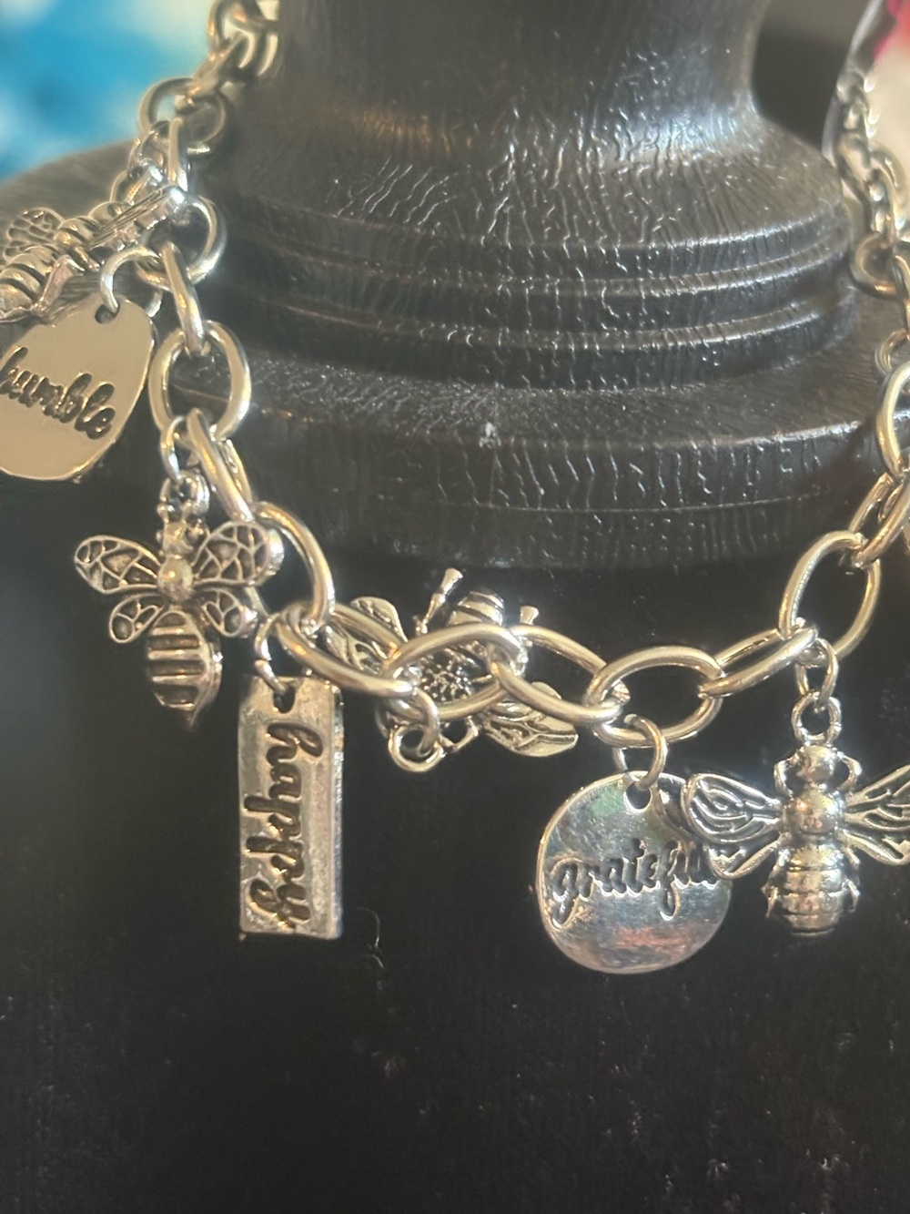 Silver Bee Charm Bracelet - Inspirational Word Charms